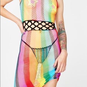 Rainbow Mesh Coverup Dress